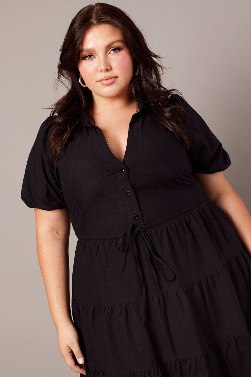 Black Button Through Collared Shirtdress for YouandAll Fashion