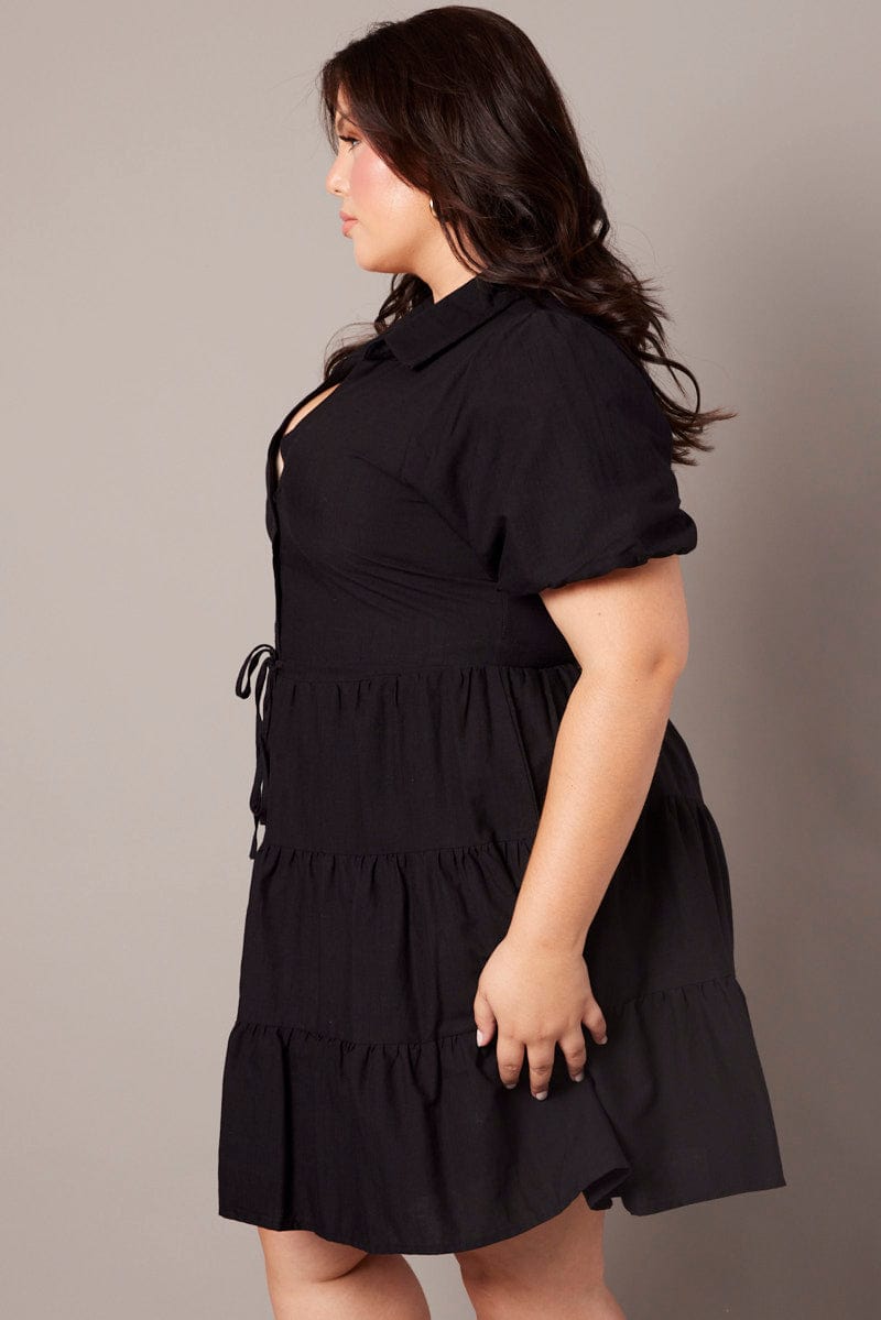 Black Button Through Collared Shirtdress for YouandAll Fashion