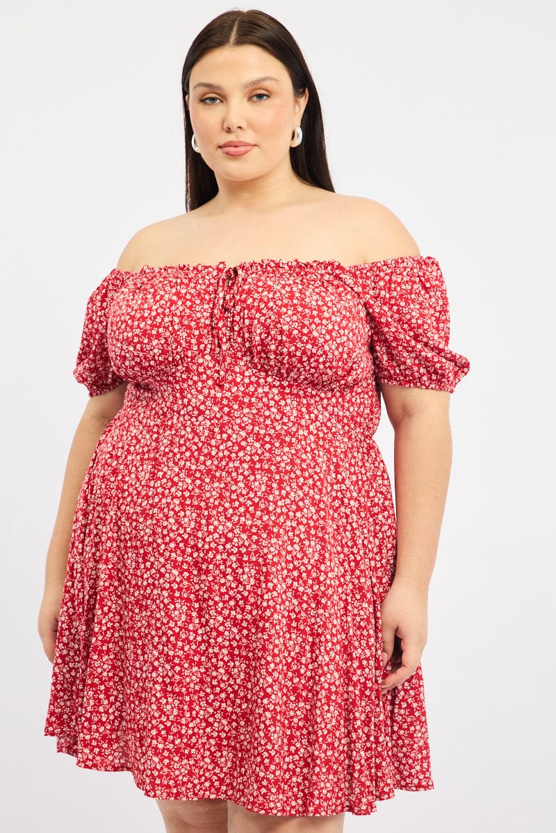 Red Ditsy Tie Front Sweetheart Neck Minidress for YouandAll Fashion