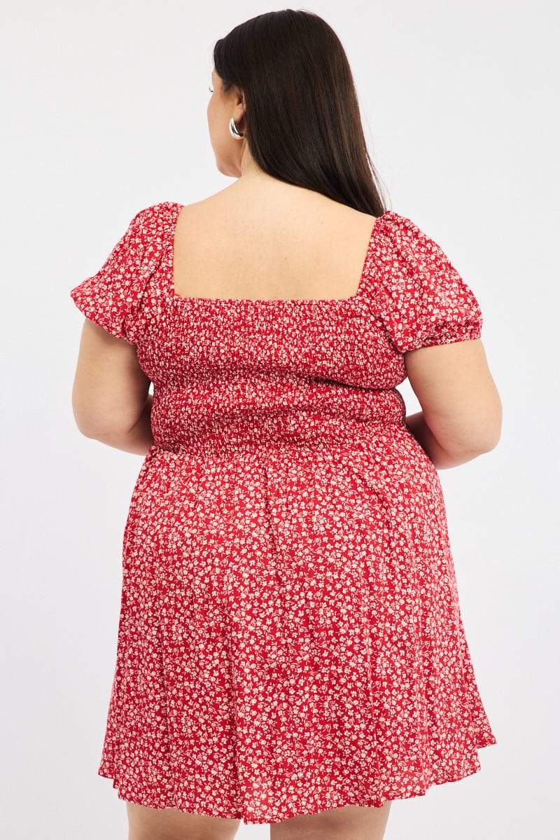 Red Ditsy Tie Front Sweetheart Neck Minidress for YouandAll Fashion
