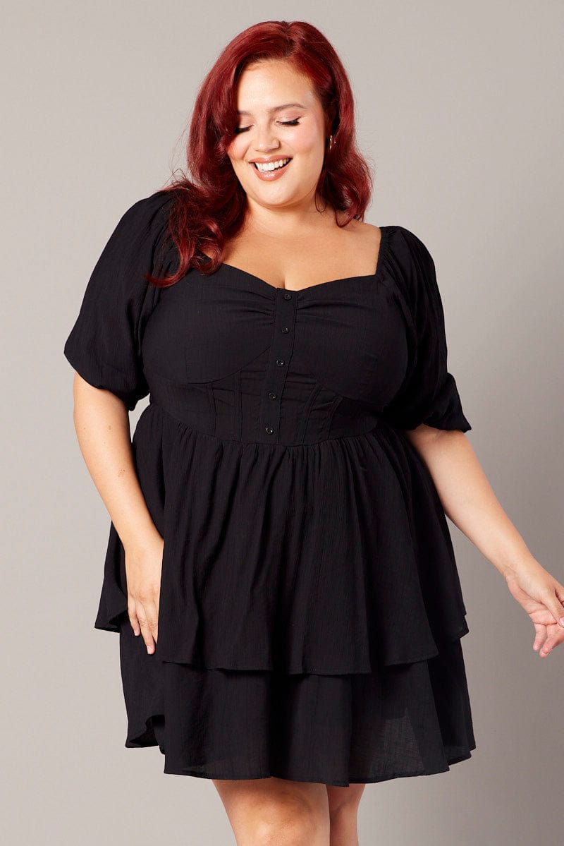 Black Button Detail Corset Mini Dress | You & All Black Button Detail Corset Mini Dress | You & All