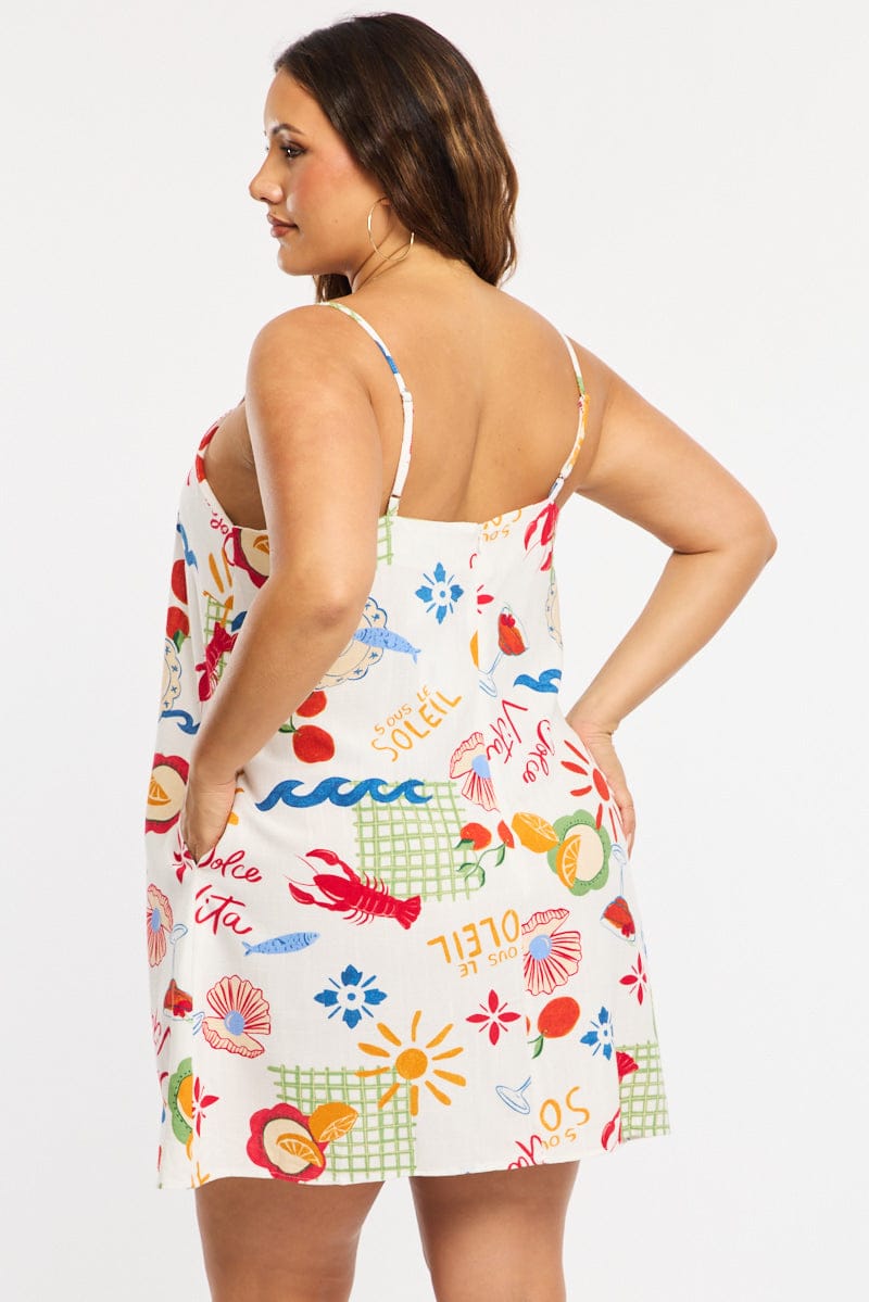 Multi Abstract A-line Dress Sleeveless Linen Blend for YouandAll Fashion