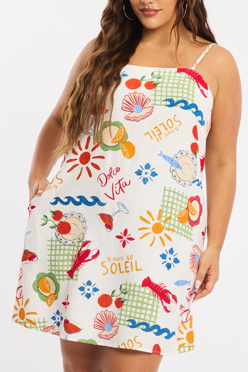 Multi Abstract A-line Dress Sleeveless Linen Blend for YouandAll Fashion