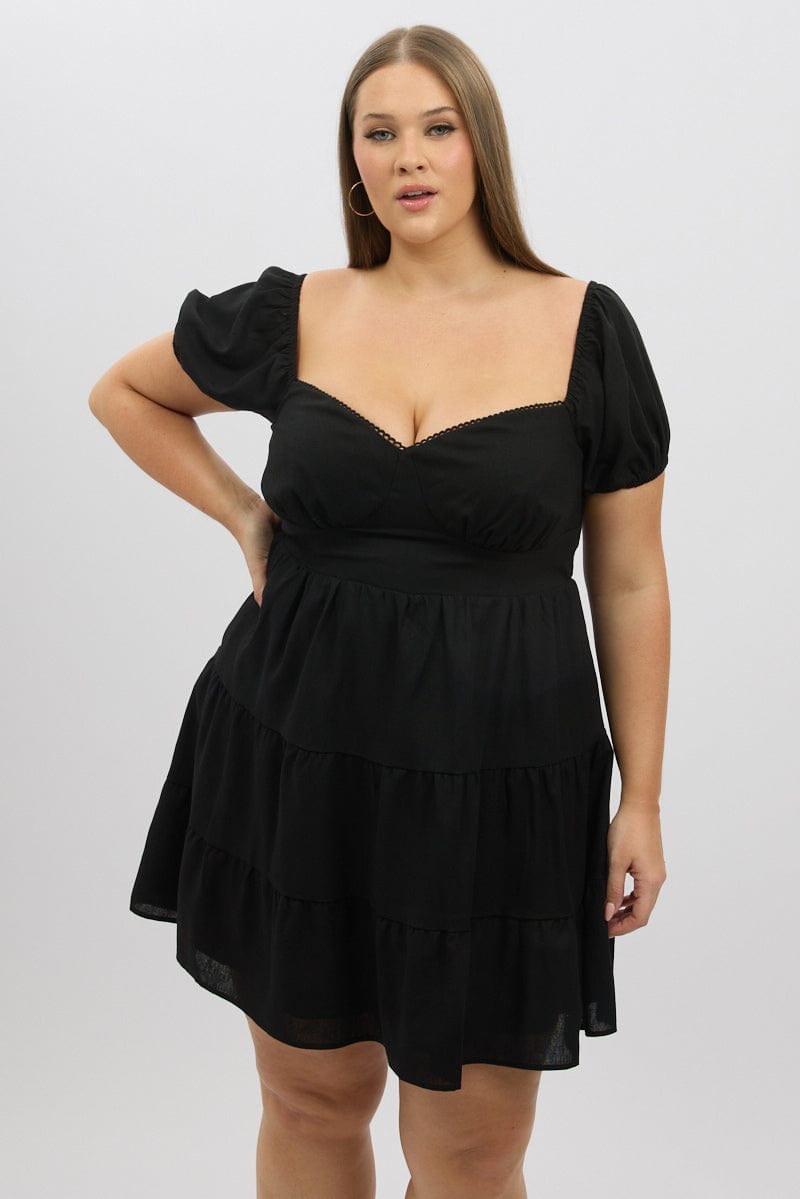 Black Lace Trim Milkmaid Corset Style Minidress | You & All Black Lace Trim Milkmaid Corset Style Minidress | You & All