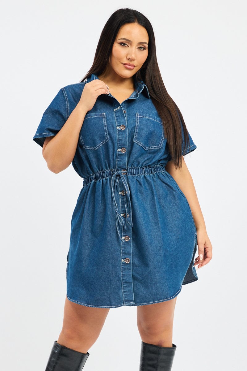 Denim Indigo Denim Look Shirtdress for YouandAll Fashion