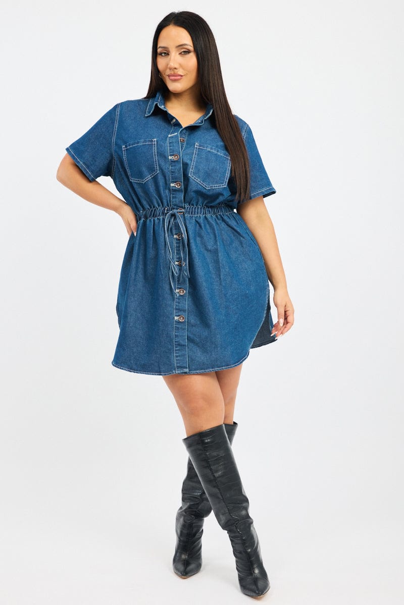 Denim Indigo Denim Look Shirtdress for YouandAll Fashion