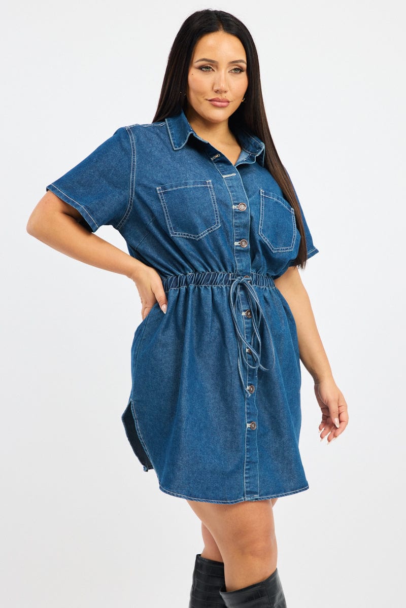 Denim Indigo Denim Look Shirtdress for YouandAll Fashion