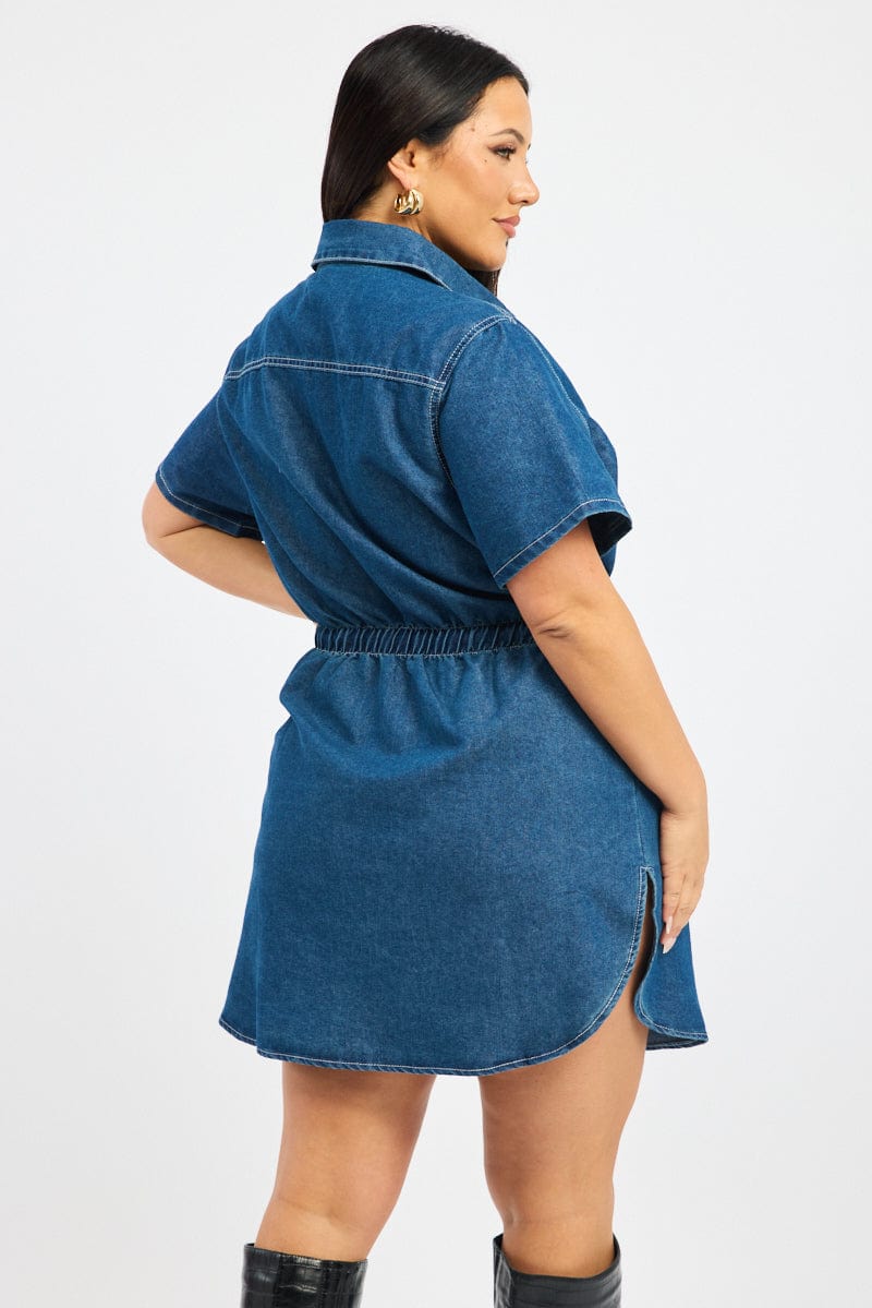 Denim Indigo Denim Look Shirtdress for YouandAll Fashion