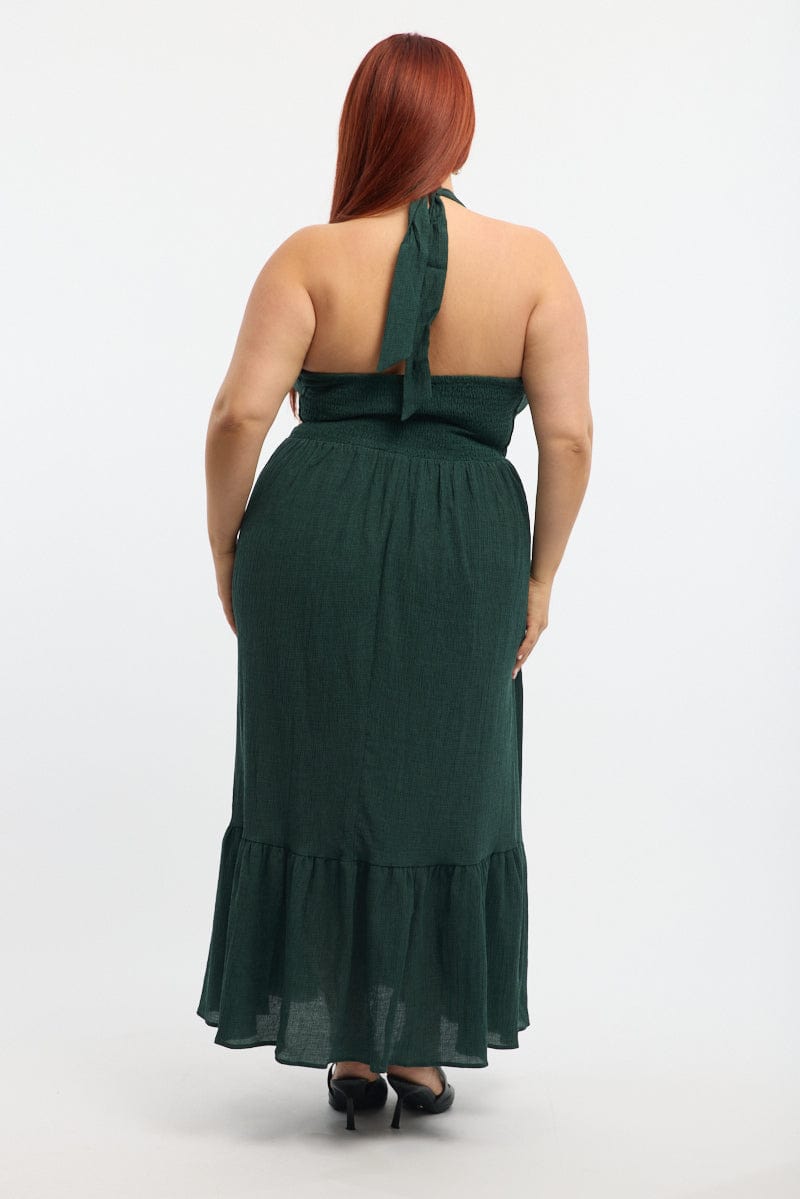 slim fit dress slacks Fireproof Halter Maxi Dress Forest Green