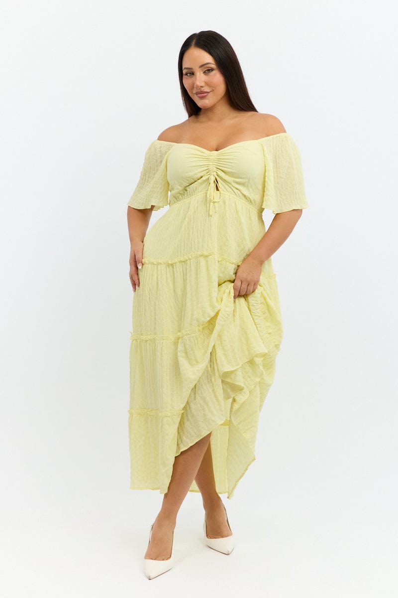 Yellow Maxi Dress Short Sleeve Tiered for YouandAll Fashion