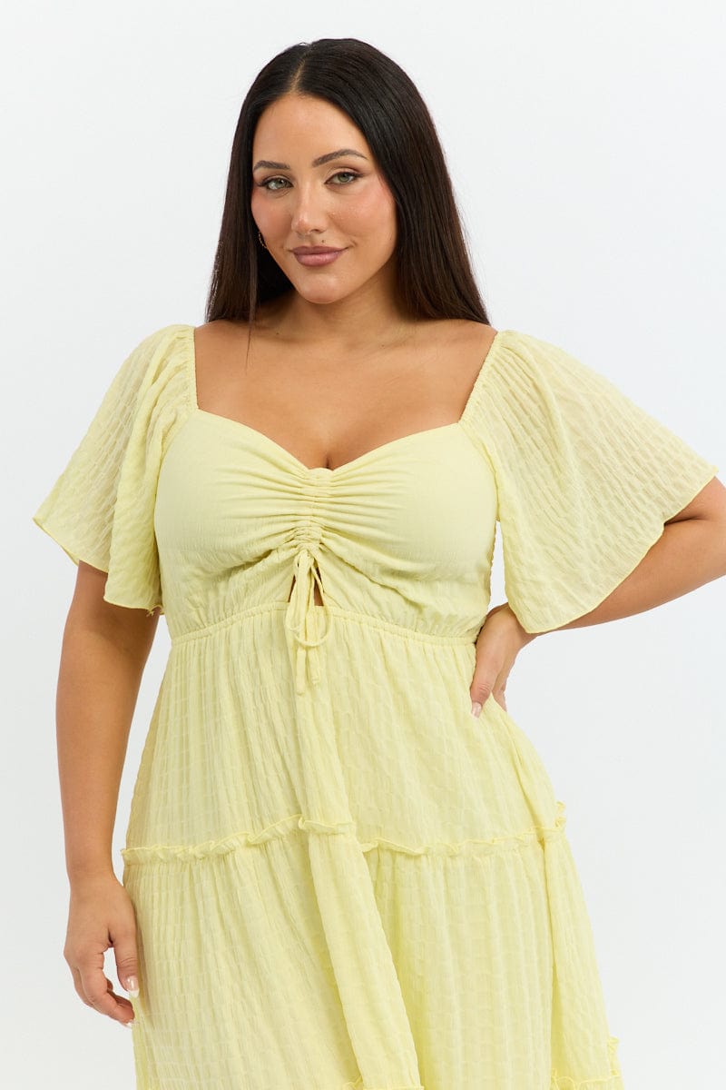 Yellow Maxi Dress Short Sleeve Tiered for YouandAll Fashion