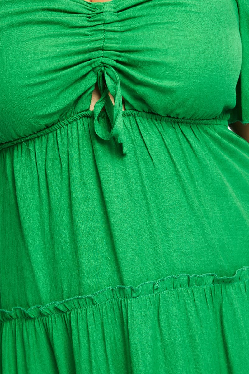 Green Maxi Dress Short Sleeve Ruched Bust for YouandAll Fashion