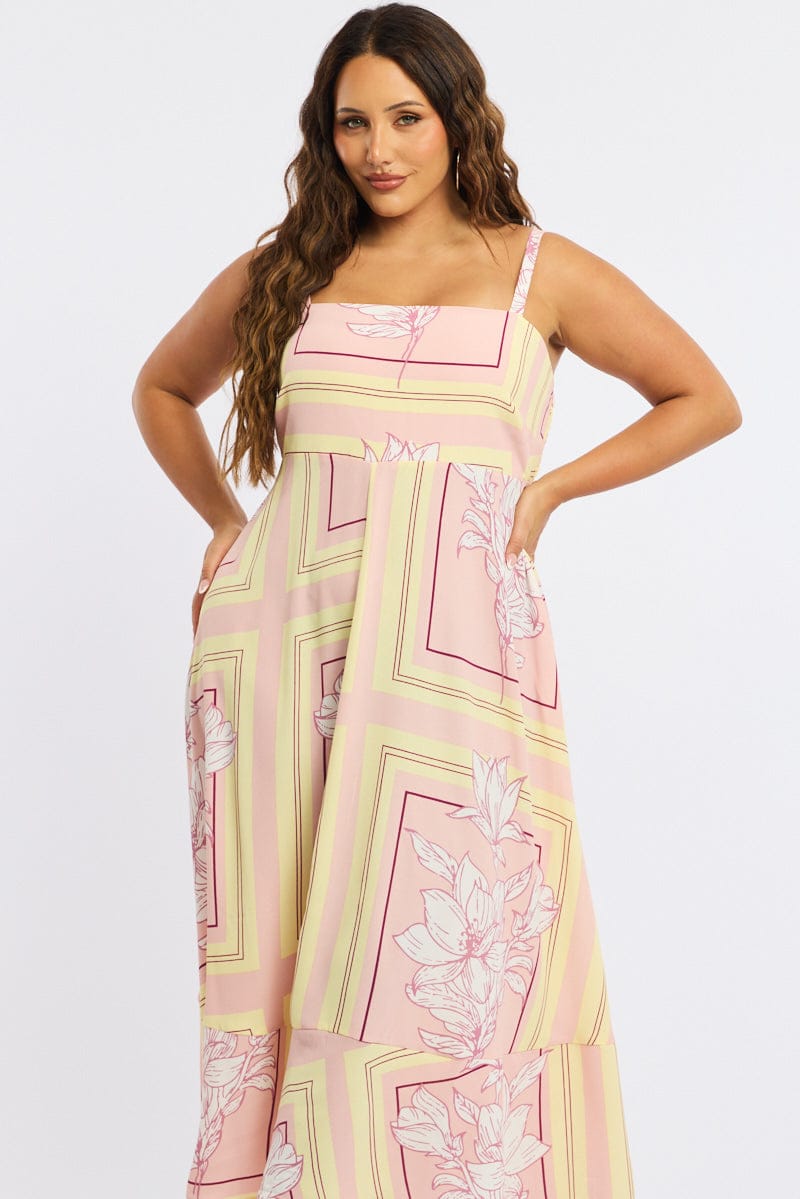 Pink Floral Midi Dress Sleeveless | You & All Pink Floral Midi Dress Sleeveless | You & All
