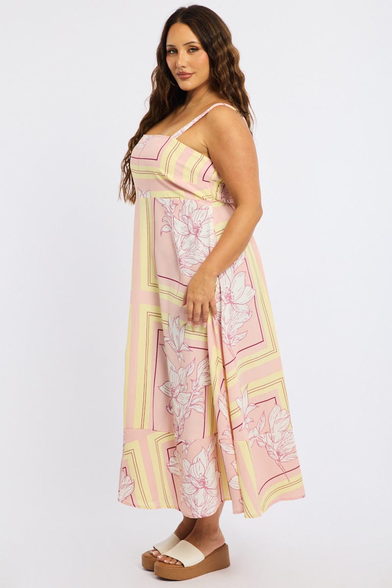 Pink Floral Midi Dress Sleeveless for YouandAll Fashion