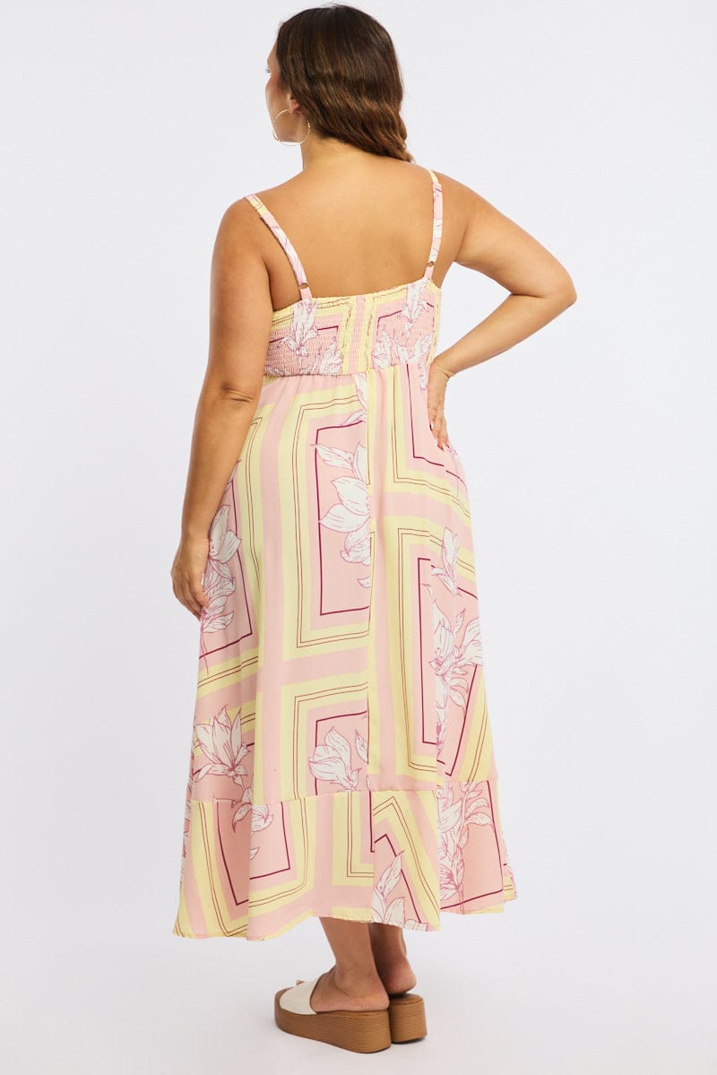 Pink Floral Midi Dress Sleeveless for YouandAll Fashion