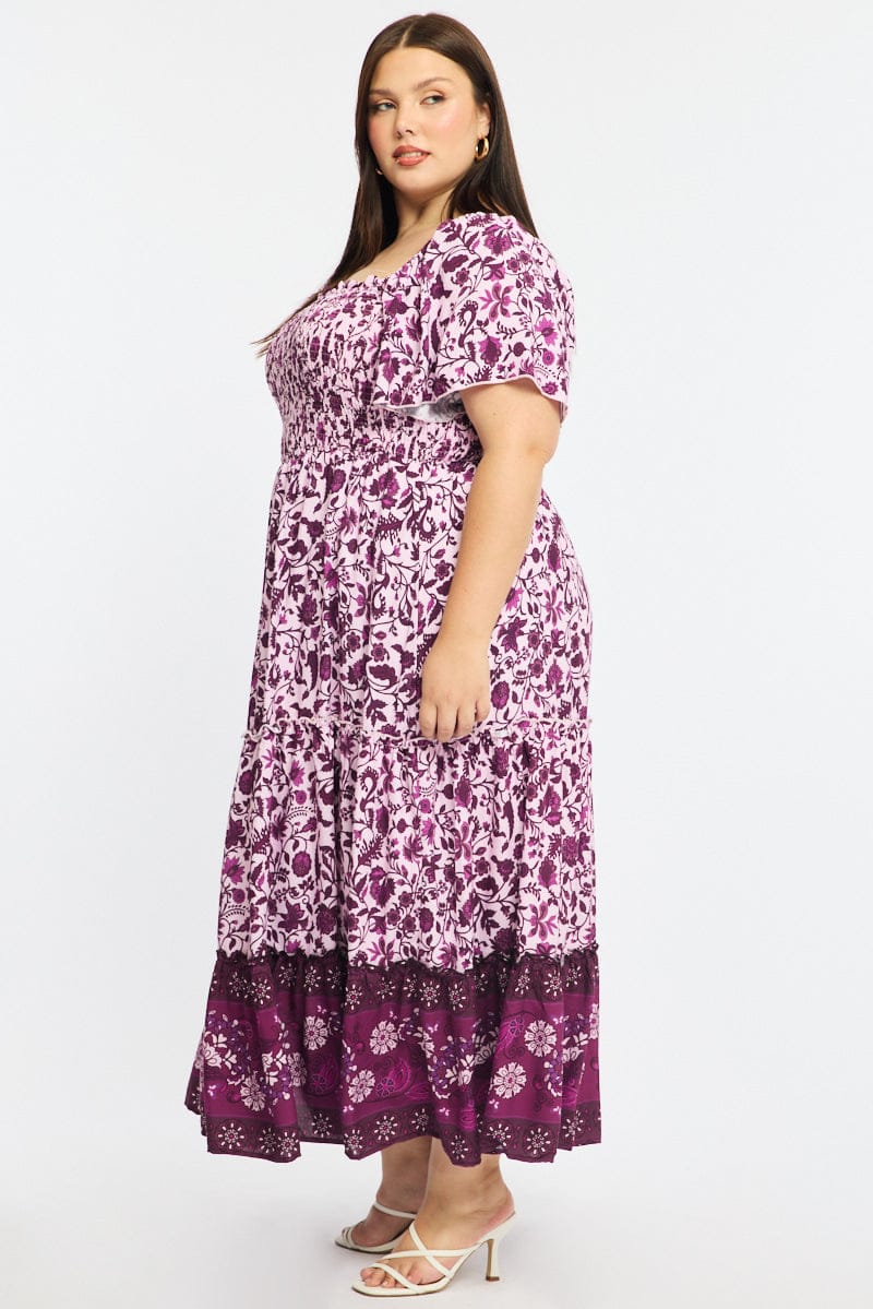 Red Boho Maxi Dress Short Sleeve Shirred for YouandAll Fashion