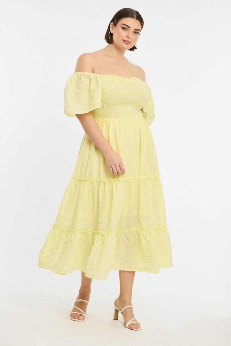 Yellow Textured Maxi Dress Short Sleeve for YouandAll Fashion