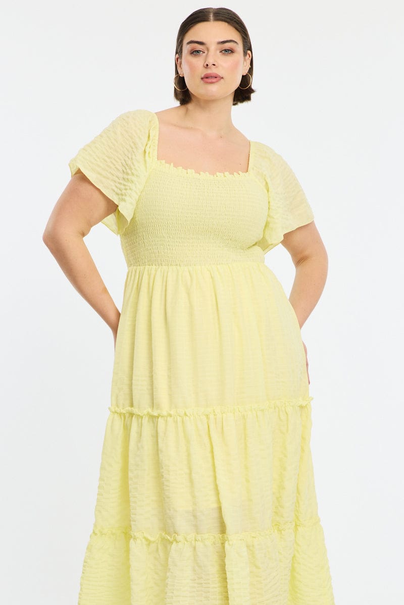 Yellow Textured Maxi Dress Short Sleeve