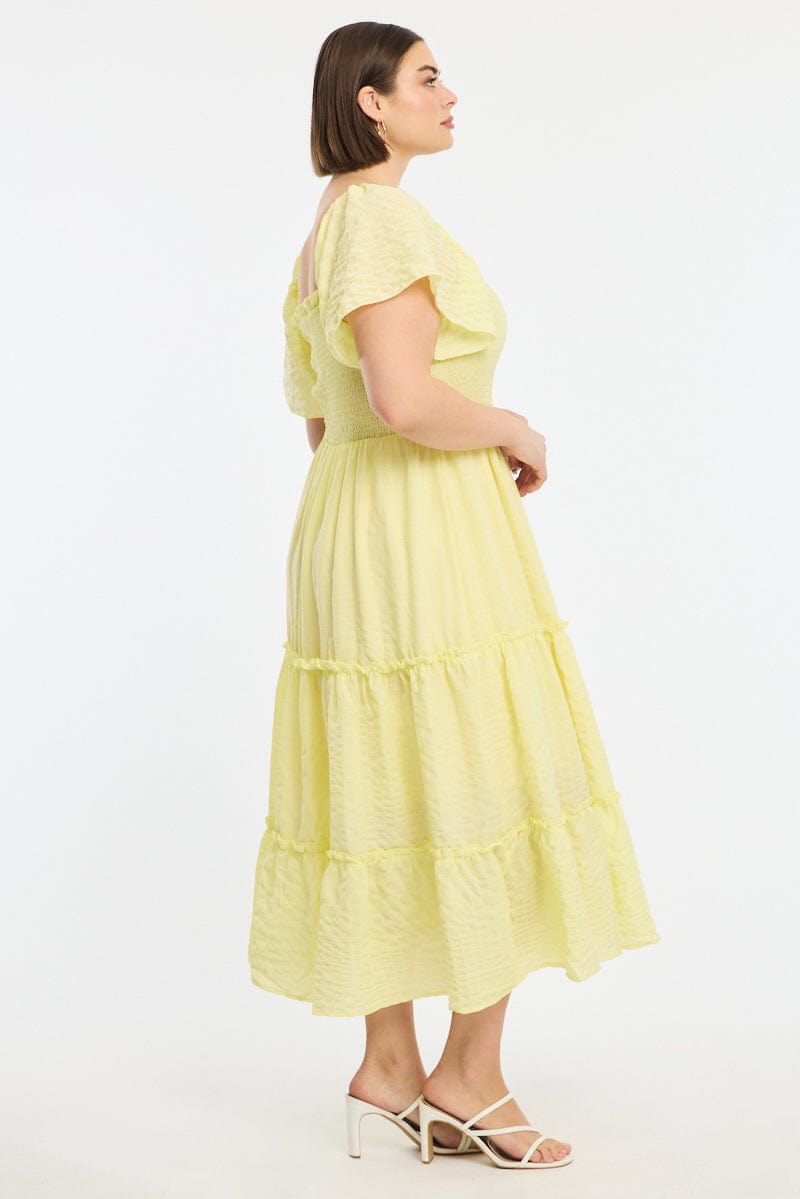 Yellow Textured Maxi Dress Short Sleeve