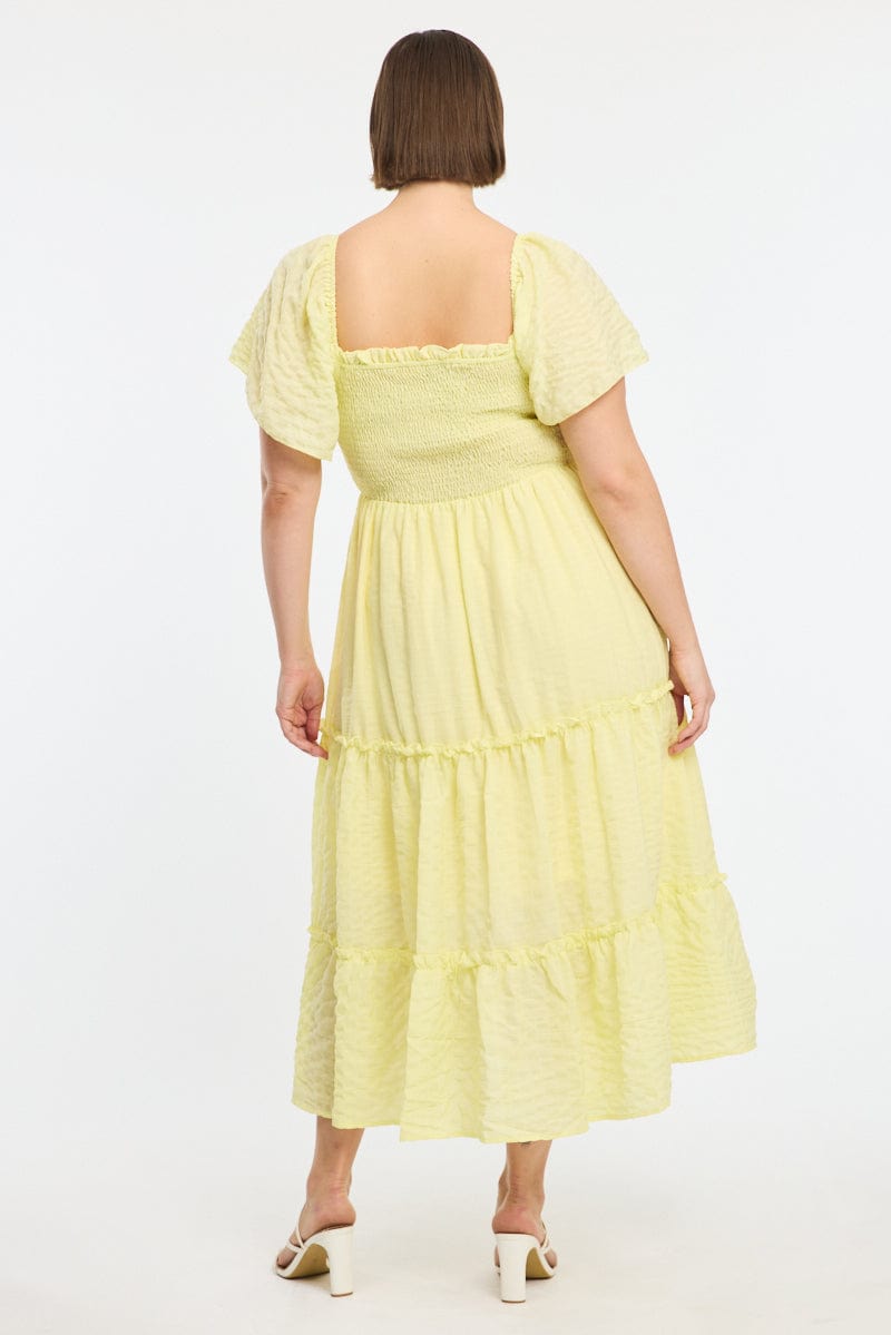 Yellow Textured Maxi Dress Short Sleeve for YouandAll Fashion
