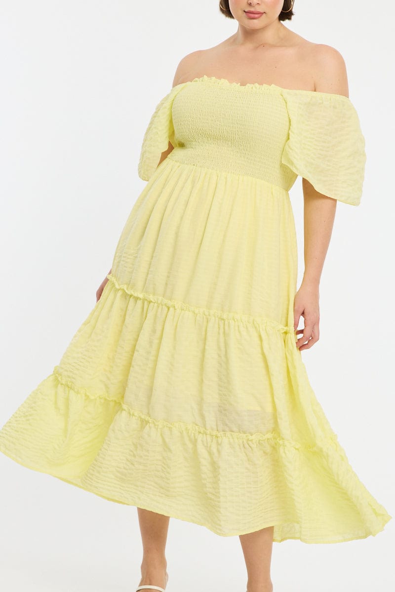Yellow Textured Maxi Dress Short Sleeve for YouandAll Fashion