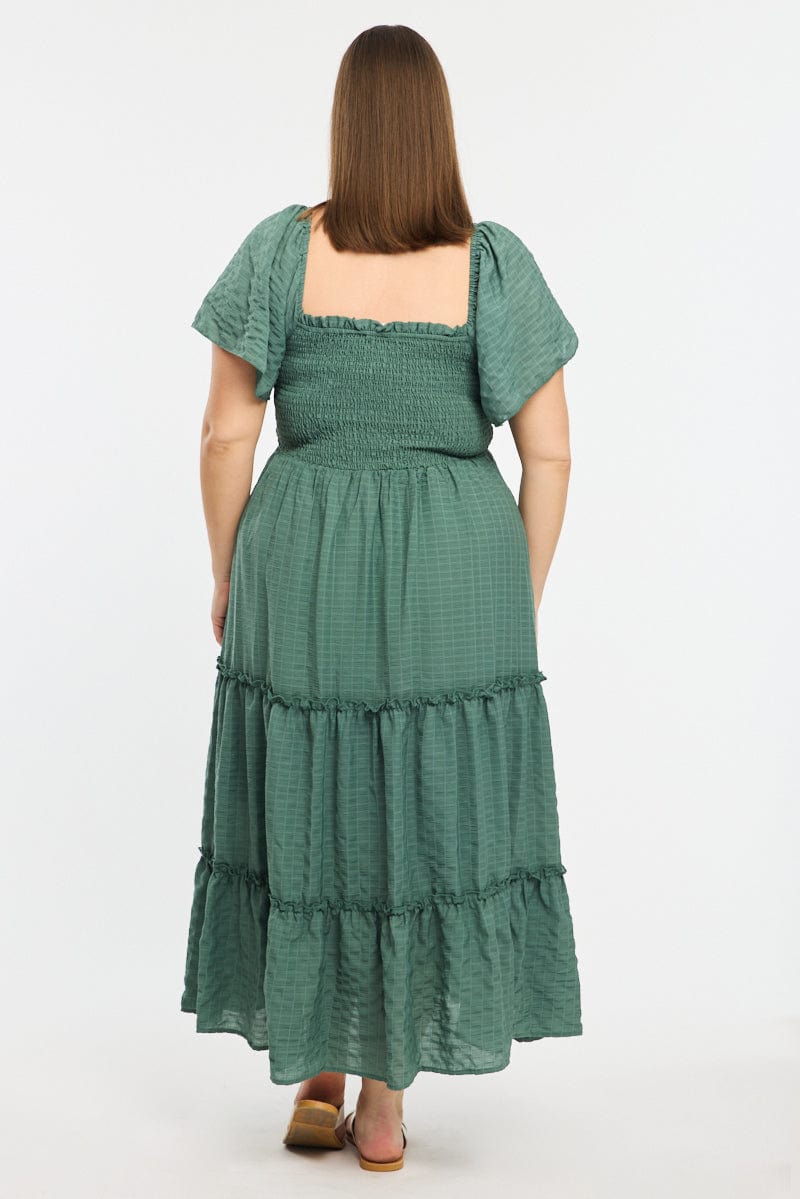 Green Textured Maxi Dress Short Sleeve for YouandAll Fashion