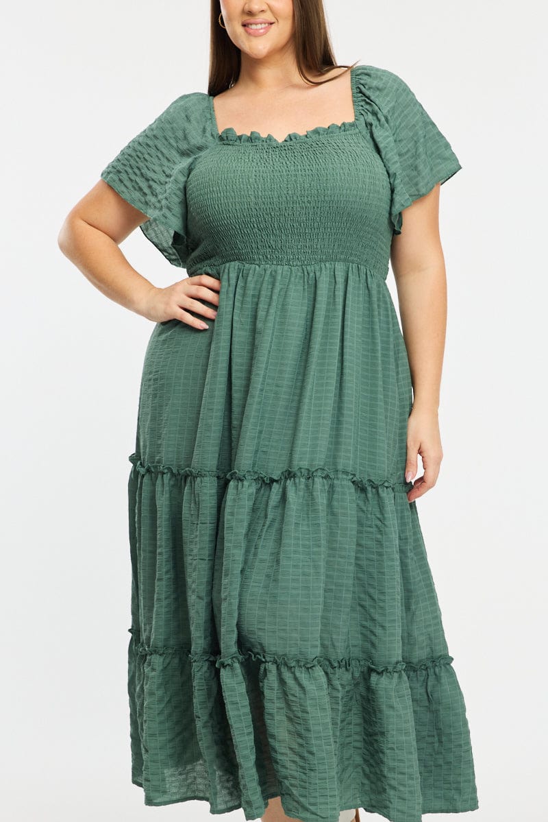 Green Textured Maxi Dress Short Sleeve | You & All Green Textured Maxi Dress Short Sleeve | You & All