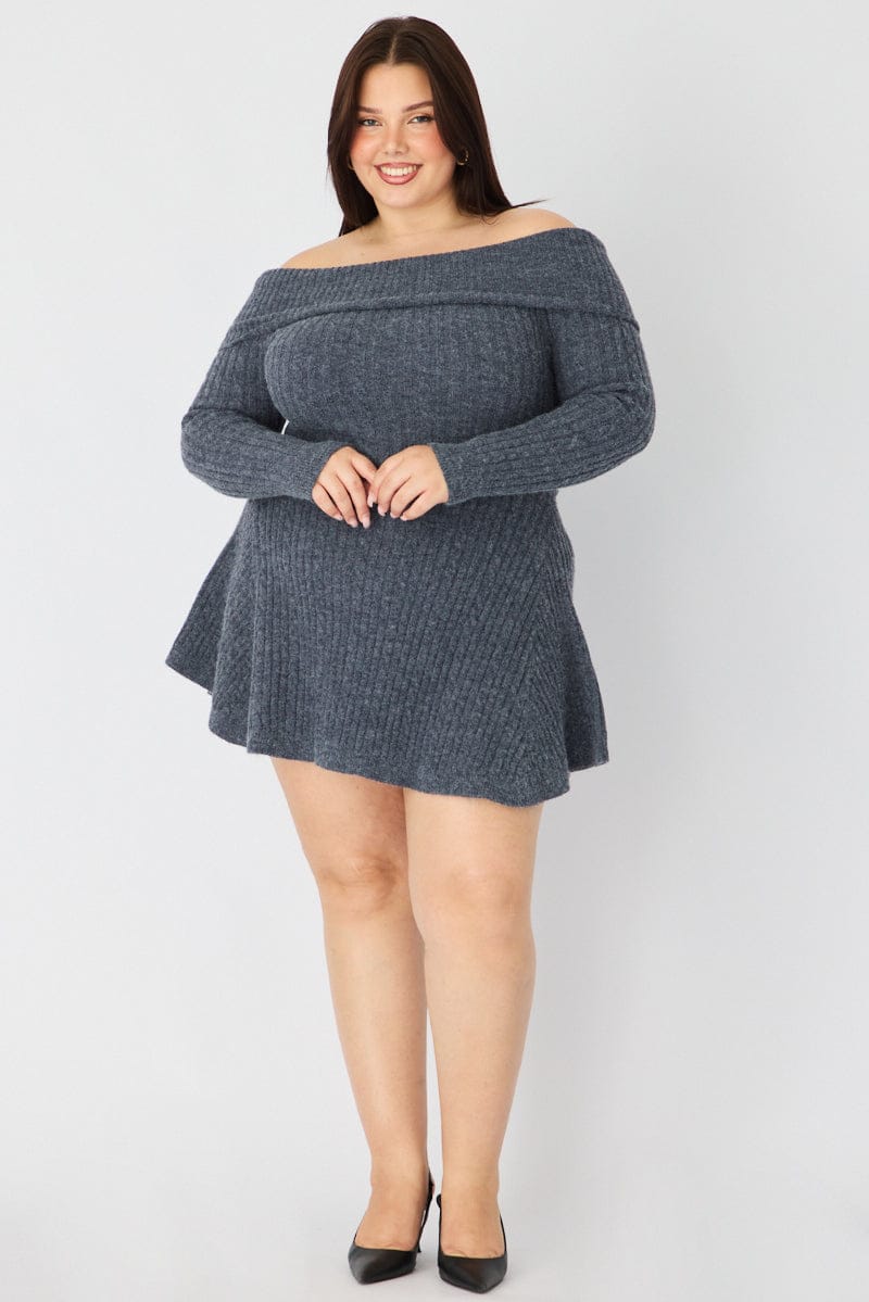 rustic grey dresser Grey Off Shoulder Long Sleeve Cable Knit Mini Dress