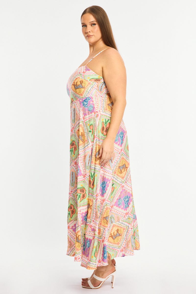 Multi Abstract Midi Dress Sleeveless for YouandAll Fashion
