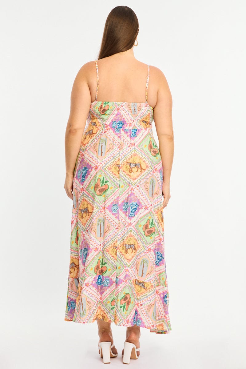 Multi Abstract Midi Dress Sleeveless for YouandAll Fashion