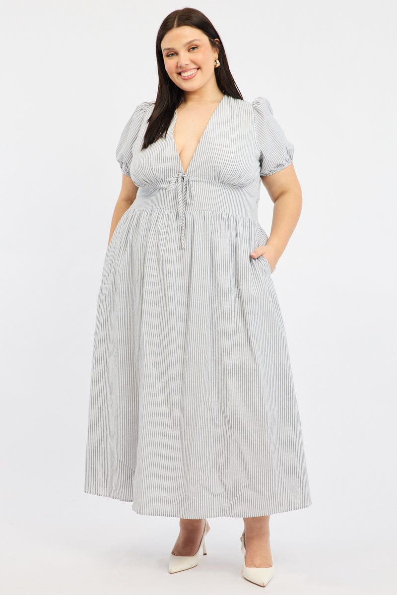 Black Stripe Maxi Dress Short Sleeve for YouandAll Fashion