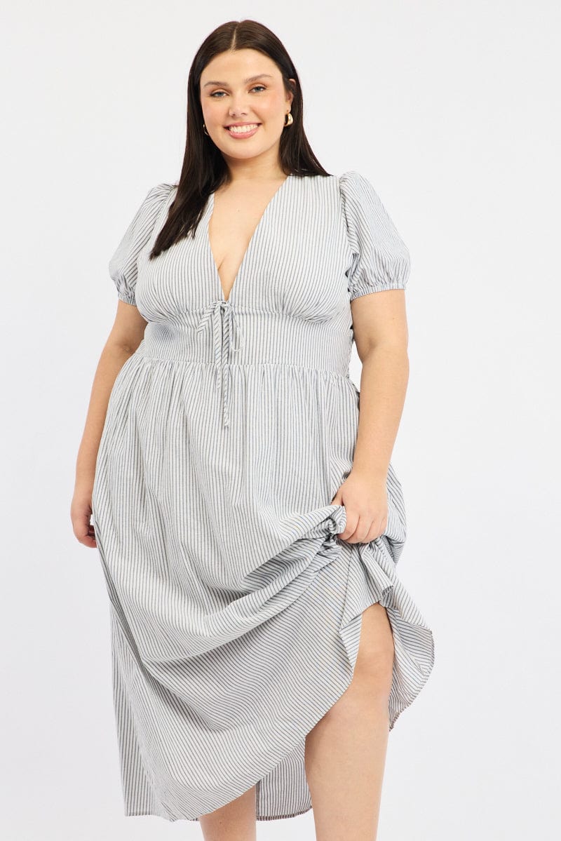 Black Stripe Maxi Dress Short Sleeve for YouandAll Fashion