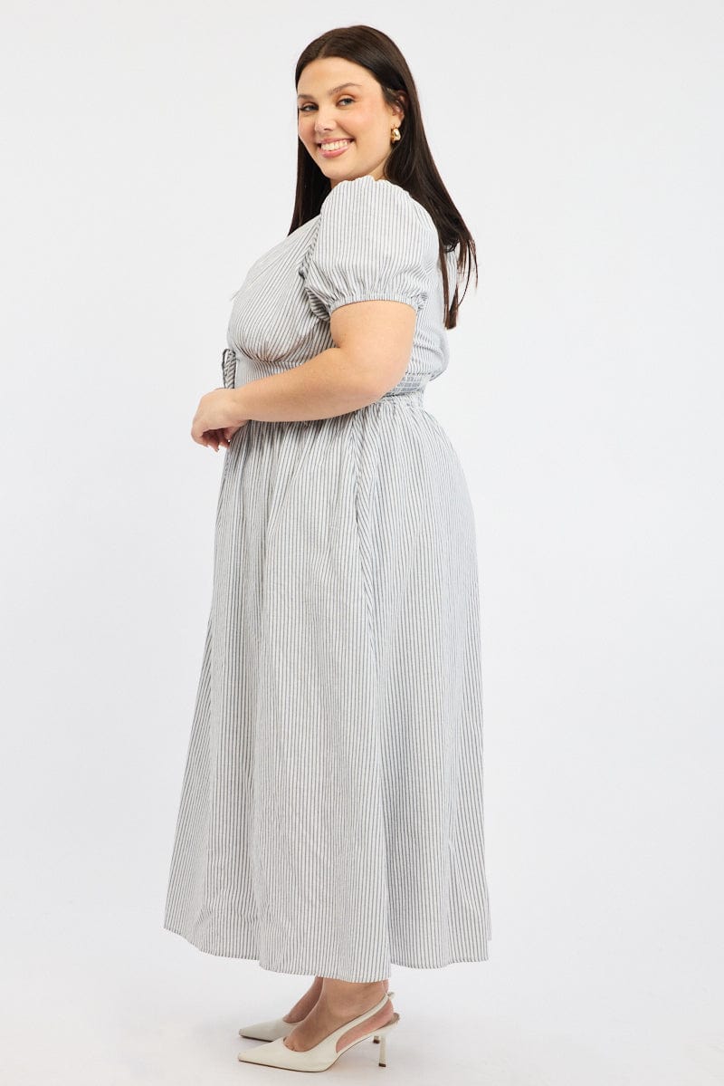 Black Stripe Maxi Dress Short Sleeve for YouandAll Fashion