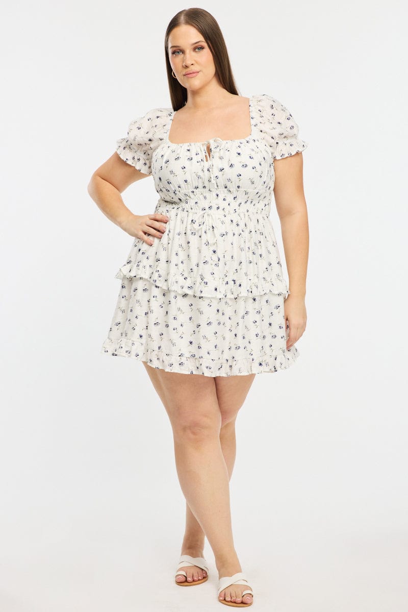 Blue Ditsy Skater Dress Short Sleeve for YouandAll Fashion