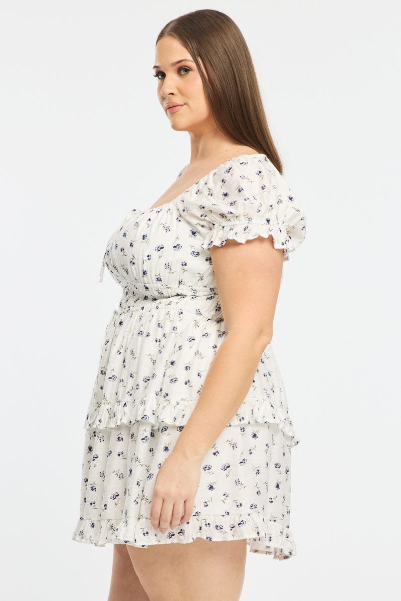 Blue Ditsy Skater Dress Short Sleeve for YouandAll Fashion