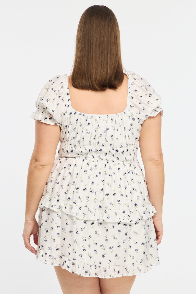 Blue Ditsy Skater Dress Short Sleeve for YouandAll Fashion