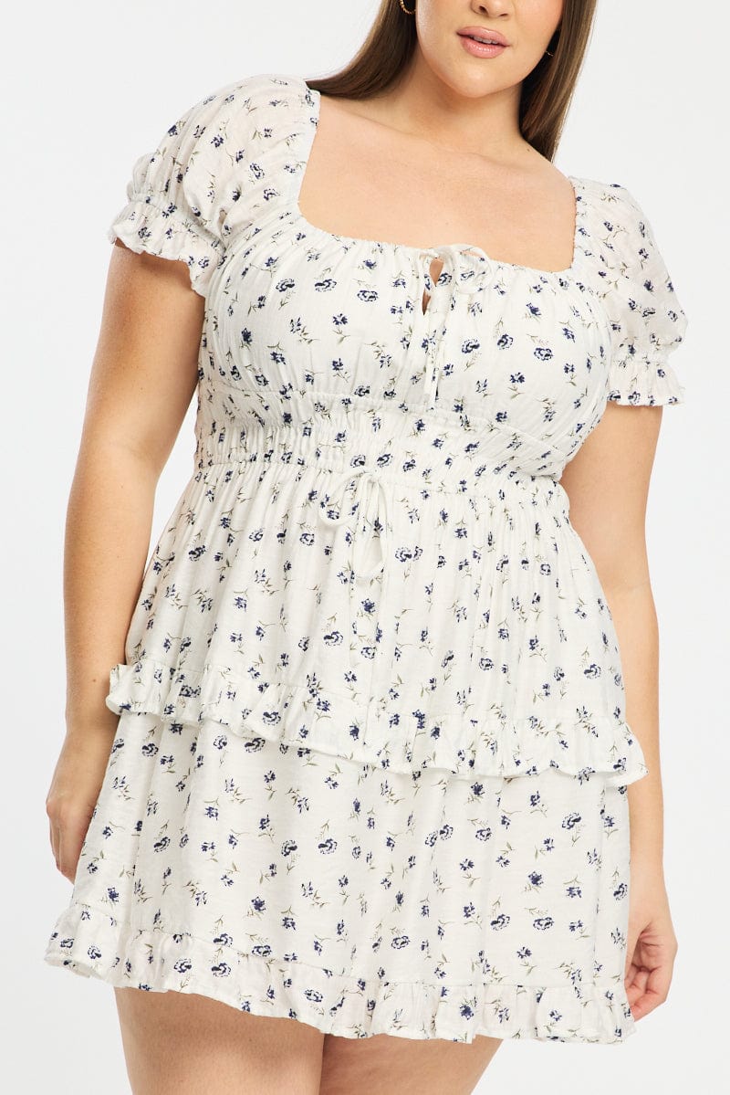 Blue Ditsy Skater Dress Short Sleeve for YouandAll Fashion