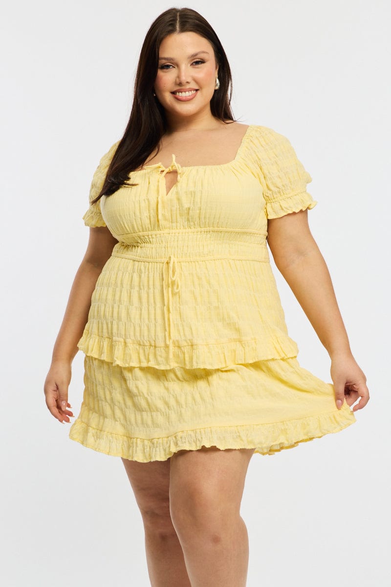Yellow Skater Dress Short Sleeve for YouandAll Fashion