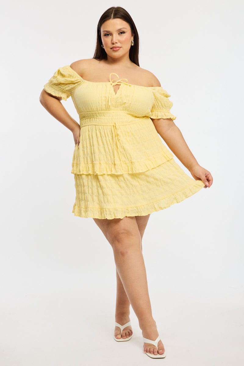 Yellow Skater Dress Short Sleeve for YouandAll Fashion