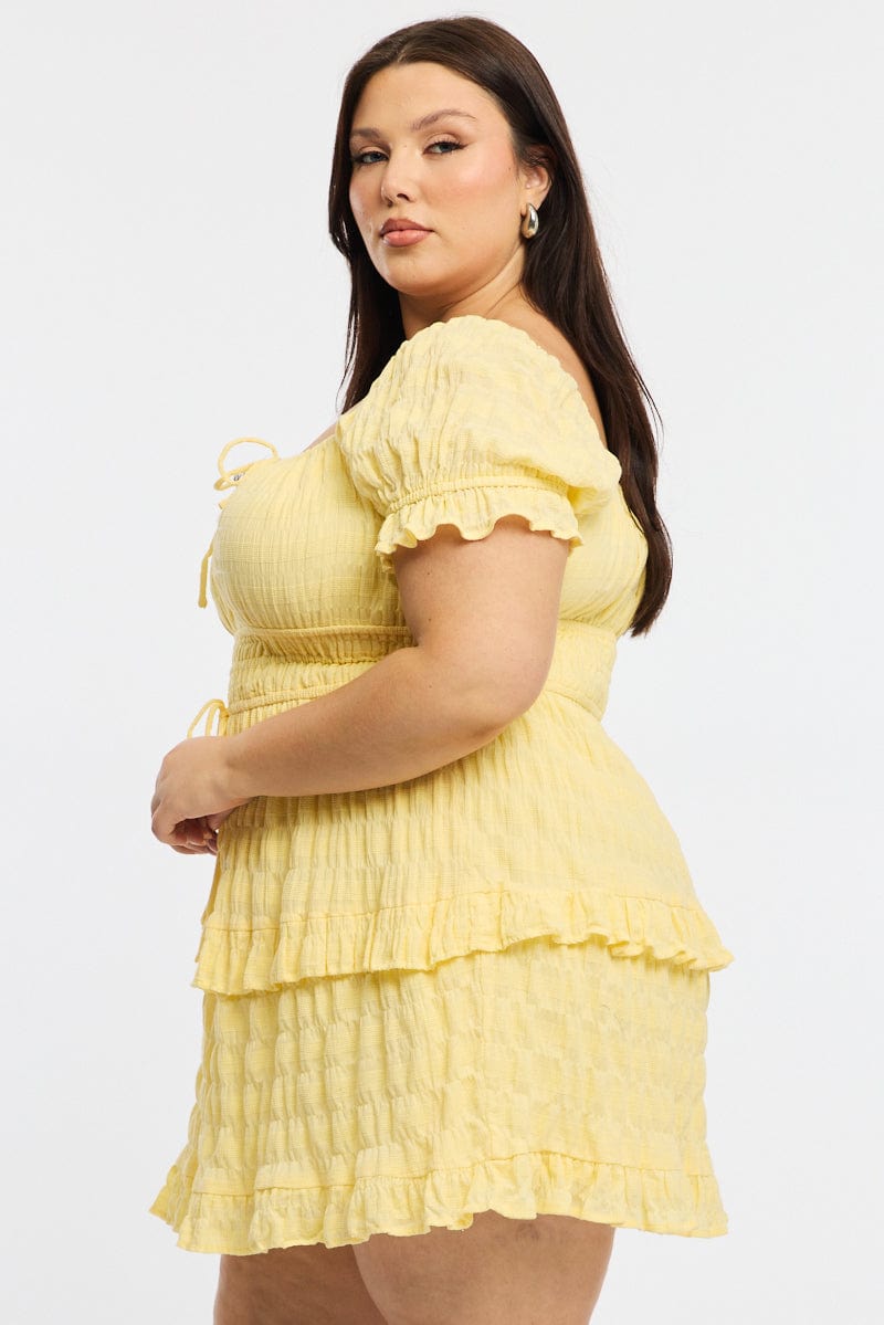 Yellow Skater Dress Short Sleeve for YouandAll Fashion