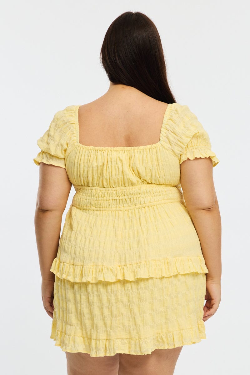 Yellow Skater Dress Short Sleeve for YouandAll Fashion