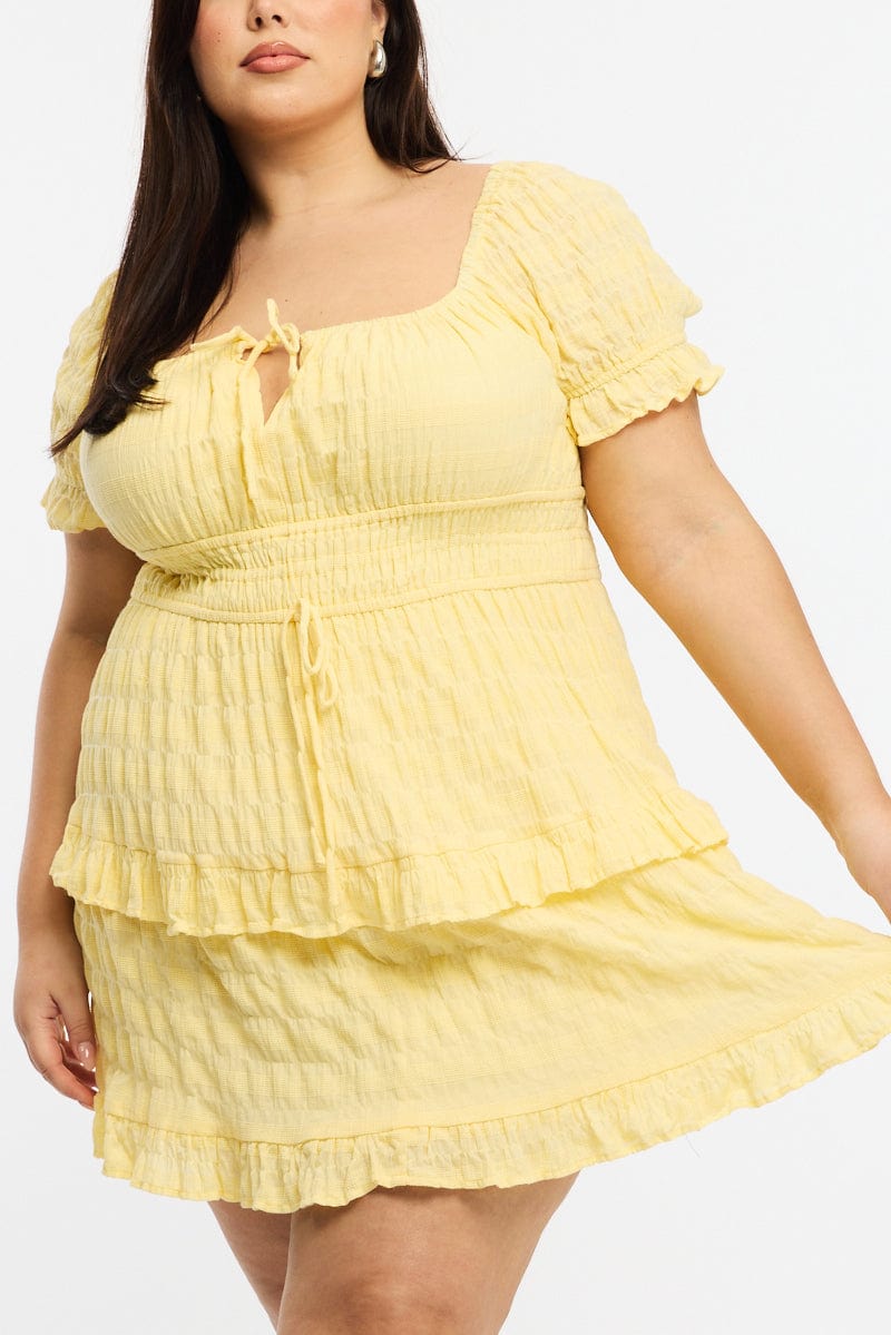 Yellow Skater Dress Short Sleeve for YouandAll Fashion