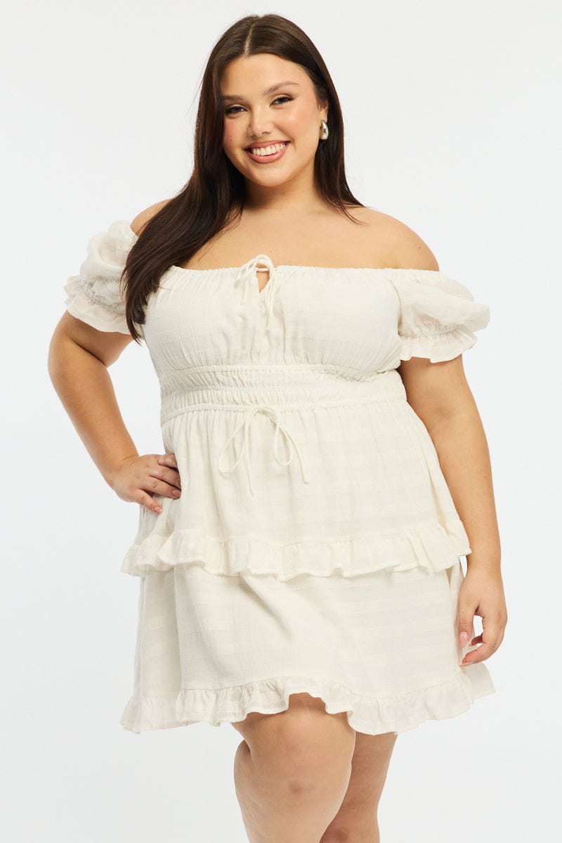 Ruffle Plus Size White Skater Dress White Skater Dress Short