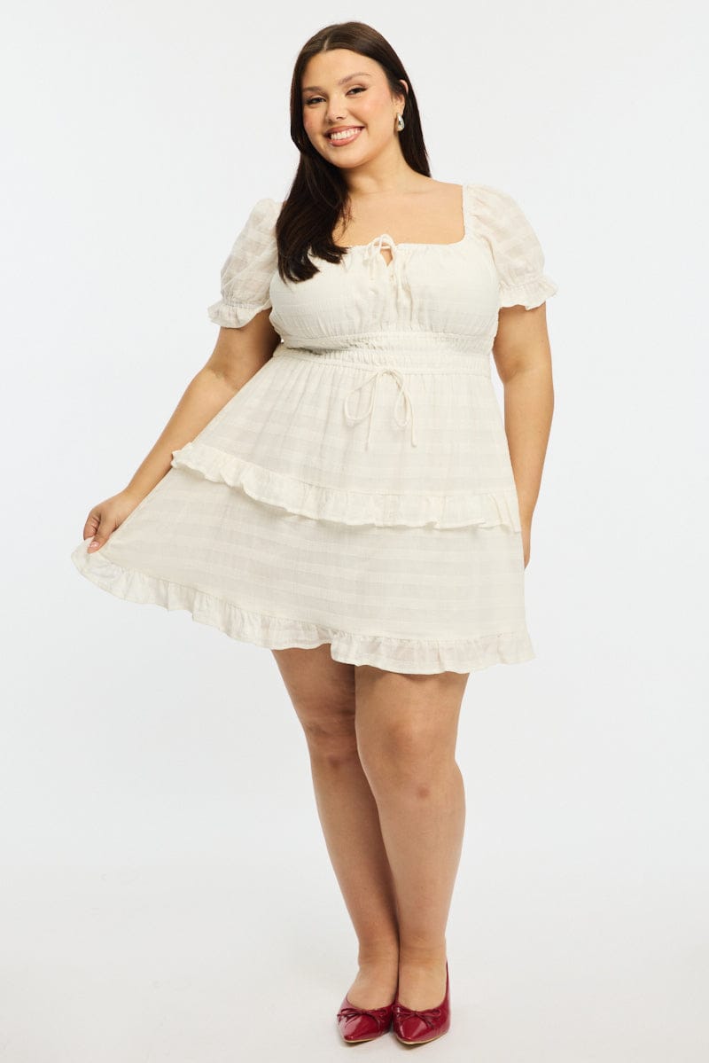 white skater dress short sleeve Aiyino Women's Deep V-Neck, Short Sleeve, Waist Tie, Ruffle Mini Swing Skater Dress, White
