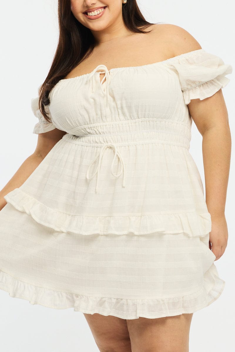 White Skater Dress Short Sleeve Textured for YouandAll Fashion