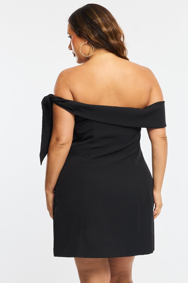Black Mini Dress Off Shoulder Side Tie for YouandAll Fashion