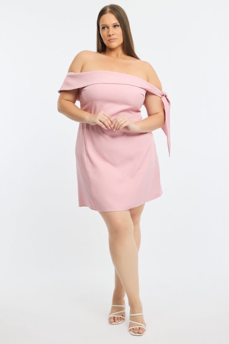 Pink Mini Dress Off Shoulder Side Tie for YouandAll Fashion