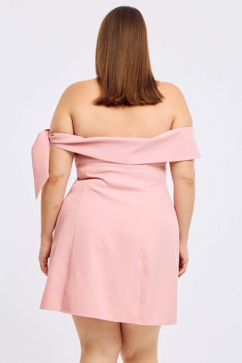 Pink Mini Dress Off Shoulder Side Tie for YouandAll Fashion