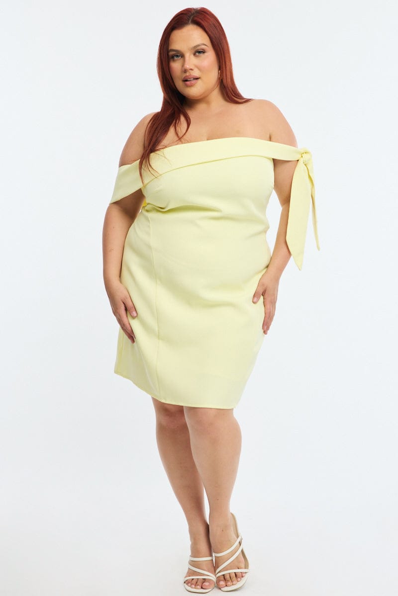 Yellow Mini Dress Off Shoulder Side Tie for YouandAll Fashion