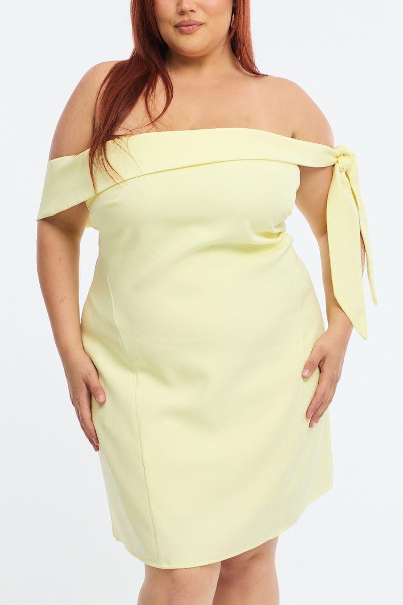 Yellow Mini Dress Off Shoulder Side Tie for YouandAll Fashion